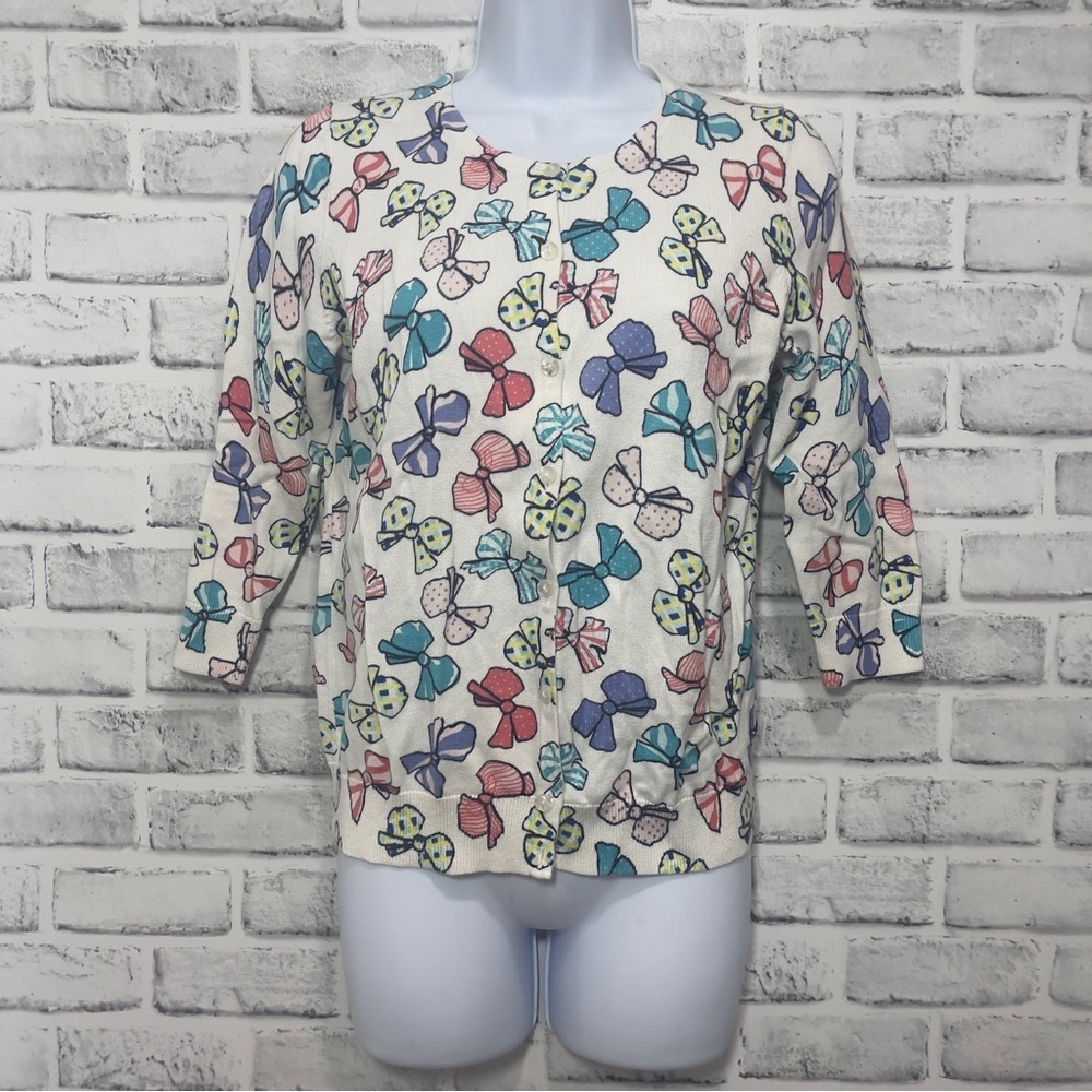 Talbots Petite Multicolored Bow Button Up Cardiga… - image 1